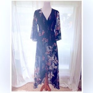 Like New Black / Navy Blue Long Wrap Floral Maxi … - image 1